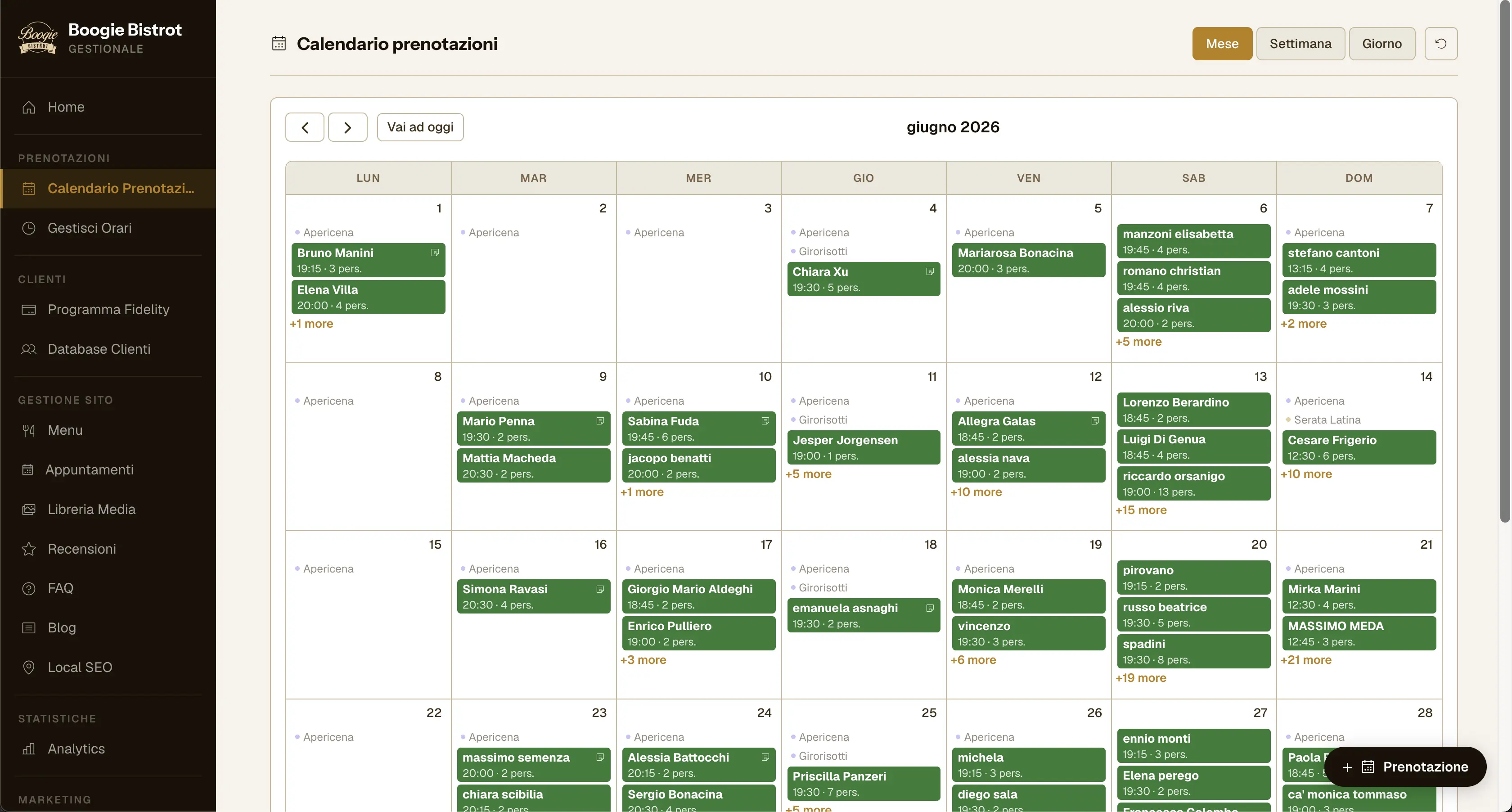 Calendario prenotazioni